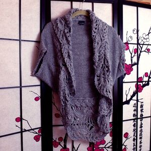 Shawl Collar Draped Short-Sleeve Knit Cardigan